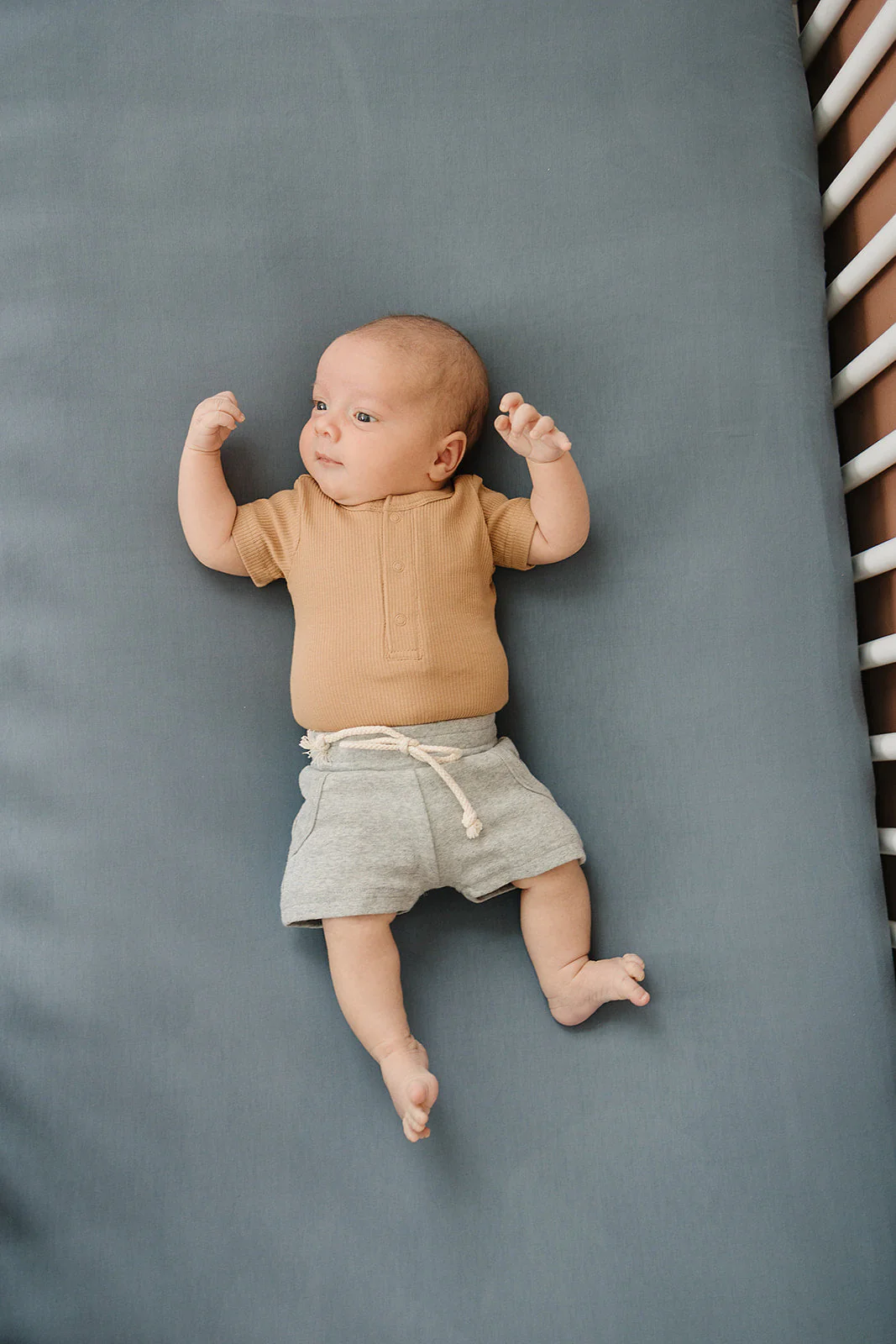 Dusty Blue Bamboo Stretch Crib Sheet - Image 3