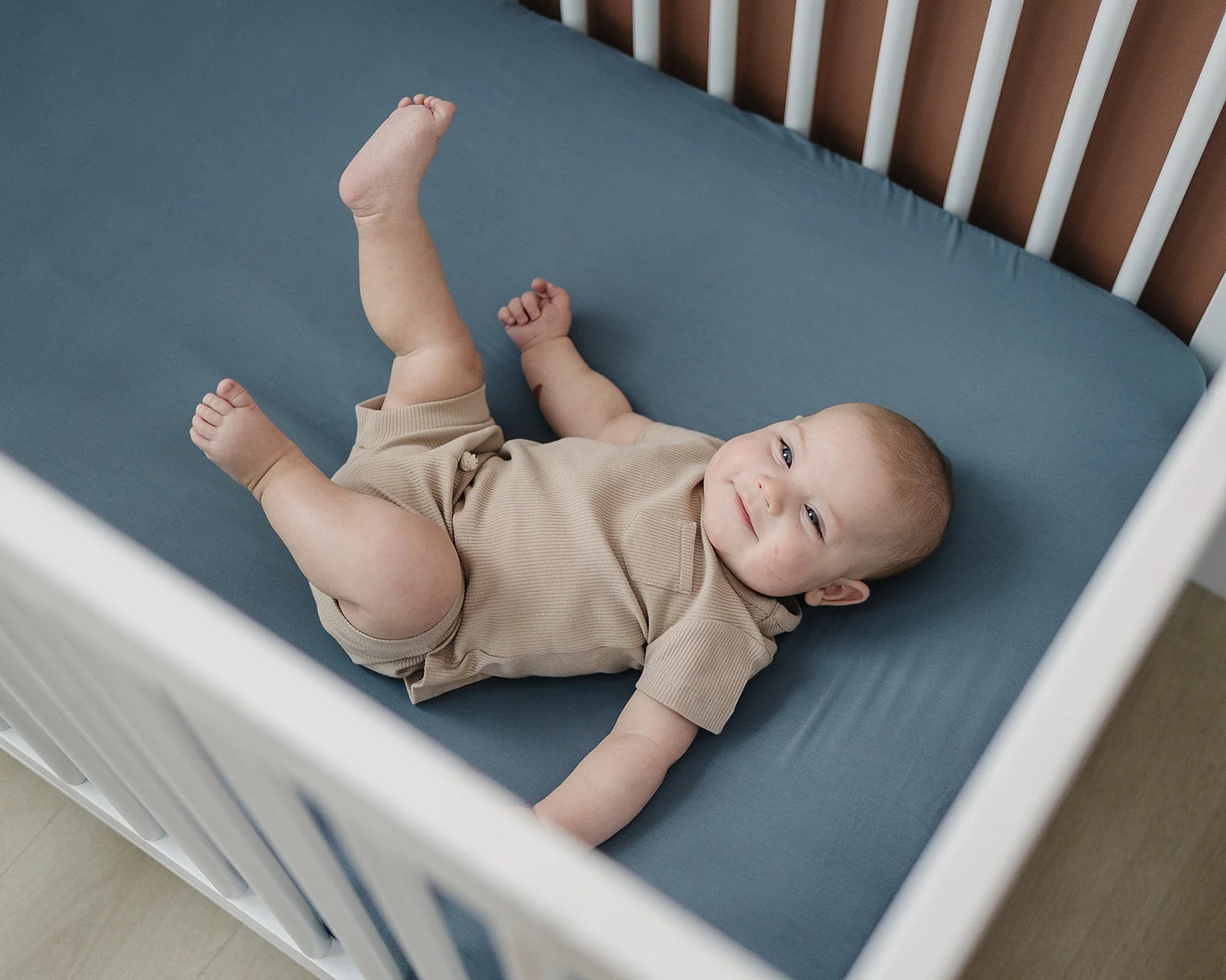 Dusty Blue Bamboo Stretch Crib Sheet - Image 5