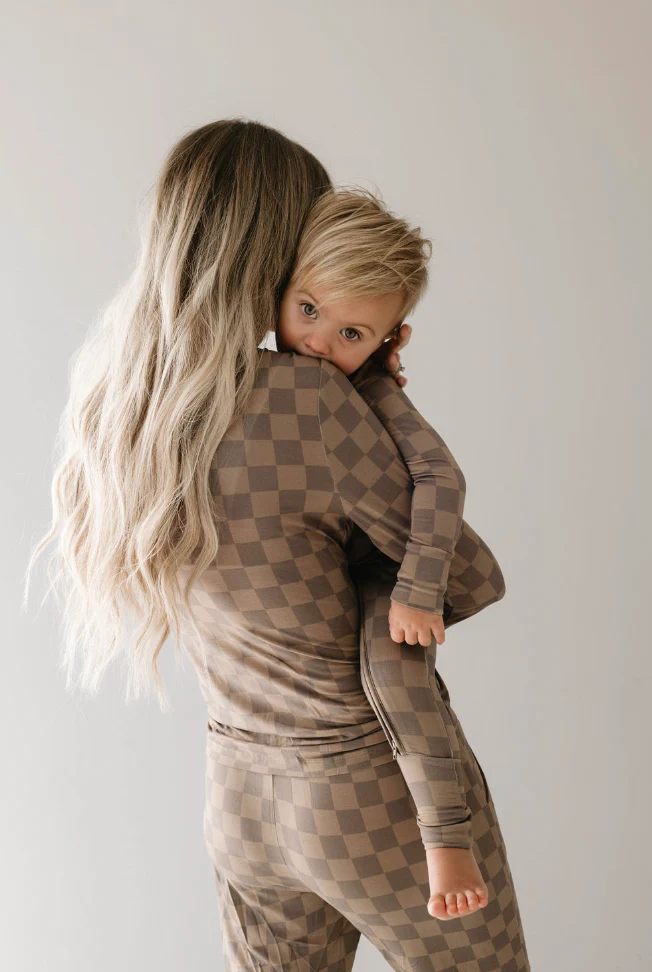 Faded Brown Checkerboard | Bamboo Two Piece Pajama - Image 4