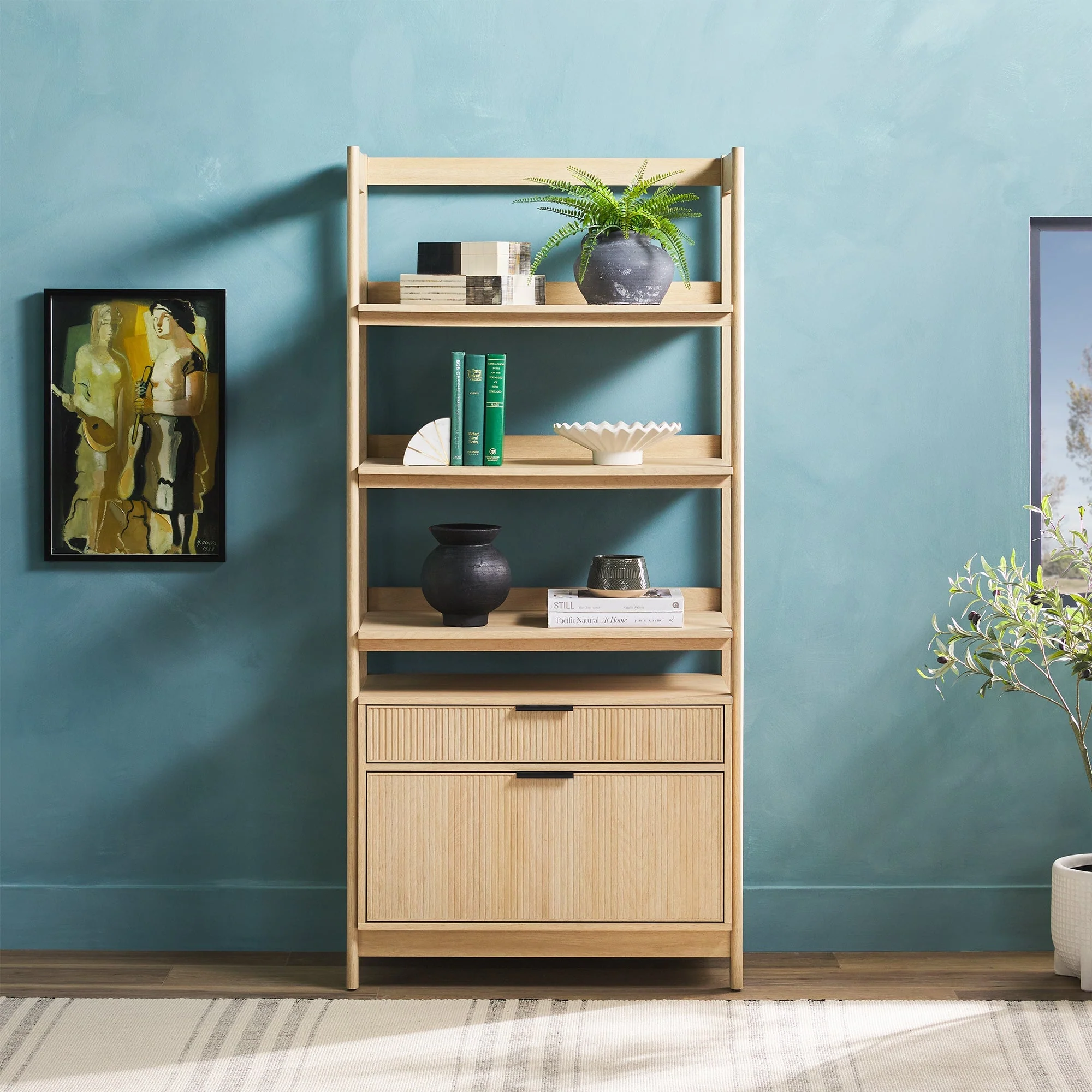 Holmes Modern Scandinavian Reeded Wide Bookshelf - Image 2