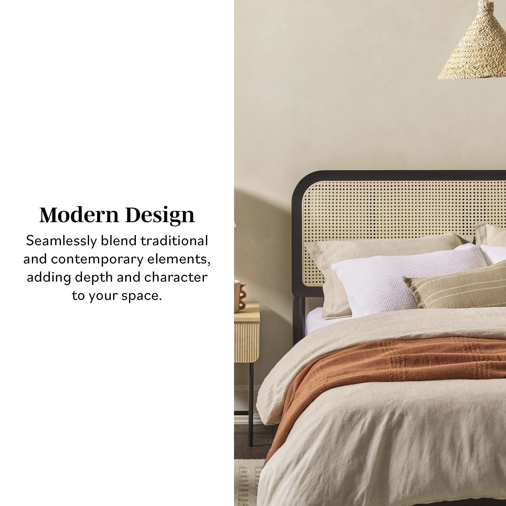 Neru Boho Curved Rattan-Headboard Bed Collection (Queen or King) - Image 4